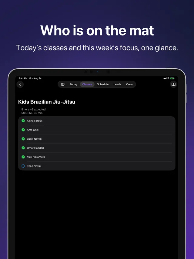 Classes in Kihon Staff on iPad: today's classes and the week's focus