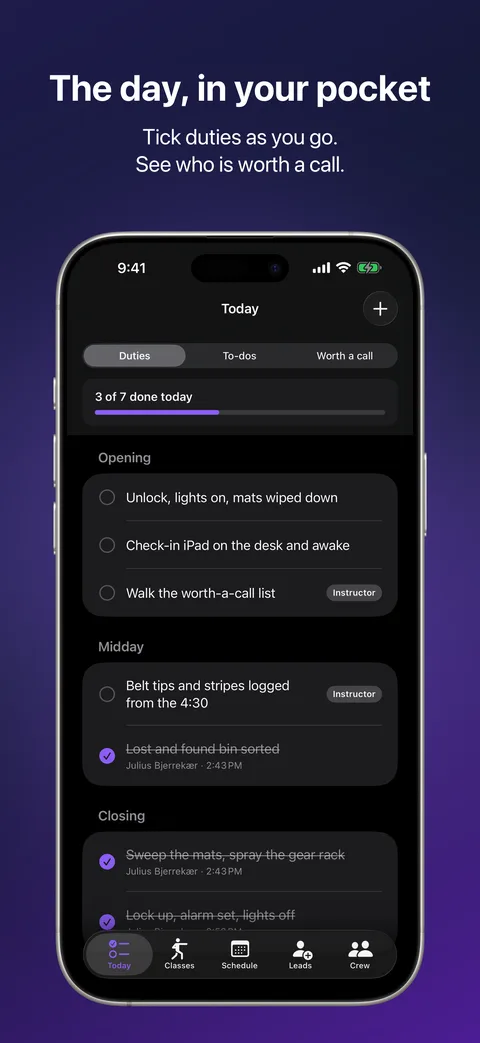 Today in Kihon Staff on iPhone: the day's duty sheet and who is worth a call