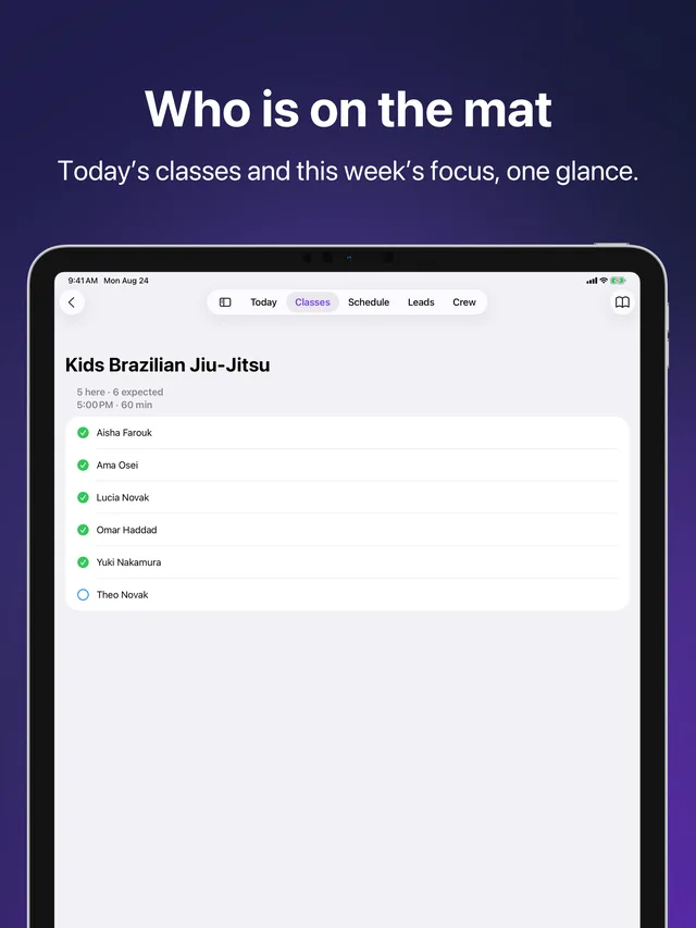 Classes in Kihon Staff on iPad: today's classes and the week's focus