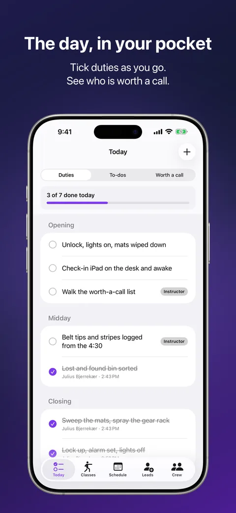 Today in Kihon Staff on iPhone: the day's duty sheet and who is worth a call