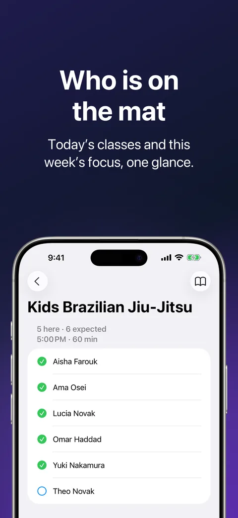 Classes in Kihon Staff on iPhone: today's classes and the week's focus